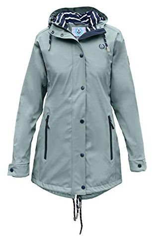 MADSea Damen Regenmantel Friesennerz 620 | halblanger wasserdichter Regenparka | winddicht mit maritimen, weiß/blauen Innenfutter