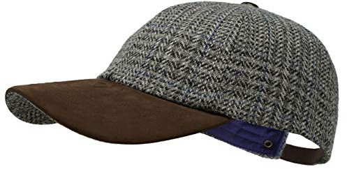Borges & Scott Die Sligo - Baseball Cap - 100% Wolle - Irish Tweed - Schirm aus Nubuk Leder - Einfach Grau