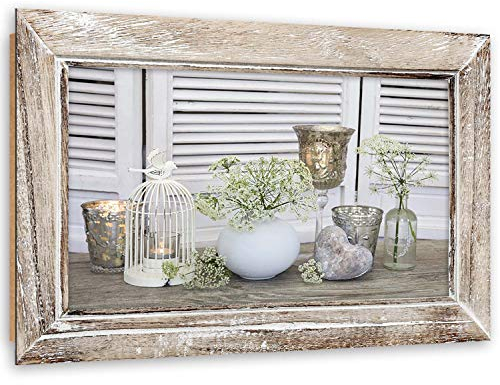 Feeby Image Panneau Déco Bougies Plantes Composition 60x40 cm 1 partie Tableaux Tableau Mural Photo Moderne Décoration Artistique Photographie Cuisine Salon Chambre à coucher Vintage rétro Beige