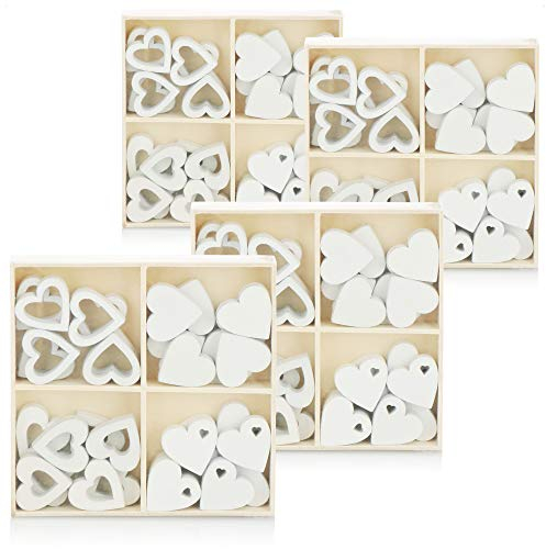 com-four® 128x Herz Streudeko - kleine Herzen aus Holz in 4 Designs - Holz-Herzen für Tischdeko im Frühling, an Ostern, auf Hochzeiten (128 Stück Herz)