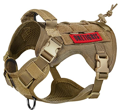 OneTigris Hundegeschirr, FIRE WATCHER Taktische Geschirr Sicherheitsgeschirr Hunde Hundeweste mit 1 Griffe und 2 D-Ring 1000D Nylon (S, Braun)