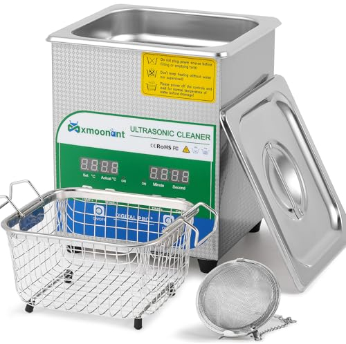Mxmoonant Ultraschallreiniger 2L, Digitalsteuerung, Edelstahl, Beheizbar 20~80 ℃, Timer 0-30min, 40KHz 60W Professional mit Korb & Feinmaschigem Ball, für Metallteil, Schmuck, Brillen usw