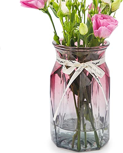 OFFIDIX Glasvase, Moderne geometrische Mittelstücke dekorative Vase Gradient Multicolor Blumenvase für Büro, Wohnküche, Hochzeitsdekoration (lila grau)