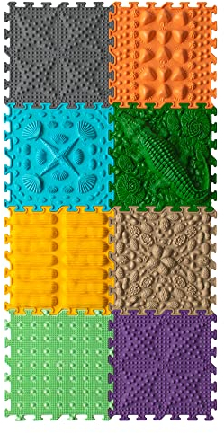 ORTO NATURE Massage Puzzle sensorische Bodenmatte - Orthopädische Spielmatte für Kinder oder als Baby Spielzeug, Puzzlematte Unterlage für den Boden (Nil Krokodil)