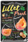 Blechschild Zutaten Rezept Lillet Peach - Retro Deko Schild - Metallschild Dekoration Zubehör für Küche Beach Bar Pub Partyraum Cocktailbar Lounge - Geschenk Anleitung Cocktails Mixen - 20x30cm