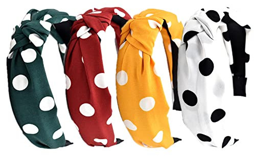Haarreif 4 Stück Haarreifen Damen Breit Retro Stirnband Haarreifen Vintage mit Knoten Haarband Stoff Haarreif für Frauen Mädchen Lieferungen (4Drop)