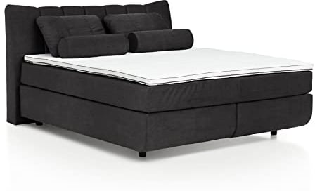 Mivano Free Boxspringbett mit Durchgehender Matratze (H2) und Basic Topper, Mikrofaser All Senses Dunkelbraun, Liegefläche 140 x 200 cm