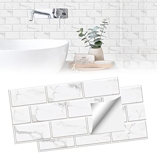 YXHZVON Fliesenaufkleber, 12 Stücke Küchenrückwand Fliesenaufkleber 30 x 15 cm, Selbstklebende Fliesen Wandtattoo für Bad, Küche, Badezimmer - Fliesen-Folie selbstklebe, Weiß
