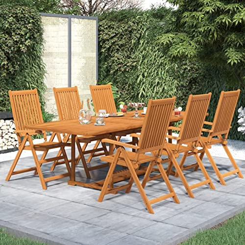 Tidyard 7-TLG. Garten Essgruppe Holz, Sitzgruppe Garten 6 Personen, Massivholz Esstisch und 5- Fach Verstellbar Hochlehner Stühle Klappbar, Terassenmöbel Gartenmöbel Set Massivholz Akazie