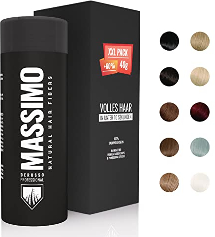 MASSIMO Derusso Professional – 40g Streuhaar (Schwarz) Hair Fibers zur Haarverdichtung – wie Haarpuder und Schütthaar bei Haarausfall oder Geheimratsecken – 100% natürlich