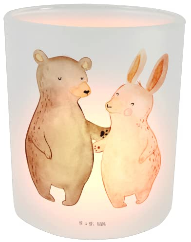 Mr. & Mrs. Panda Windlicht aus Glas Bär und Hase Umarmen - Geschenk, Teelichthalter, Glas Windlicht, Teelichtglas, Heiraten, Heiratsantrag, BFF, best