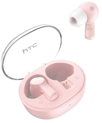 HTC True Wireless Earbuds 1 - Auriculares Bluetooth de 5.3 pulgadas, cancelación de ruido ENC con funda de carga transparente, tiempo de reproducción de 32 horas, micrófono integrado, control táctil