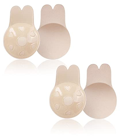 LICHUANUK Reggiseni Adesivi, Due Coppie Push Up Reggiseno Invisibile Copricapezzoli Silicone Senza Spalline Donna Bra per Sollevare e Migliorare i Seni, Comodo Riutilizzabile Impermeabile Traspirante