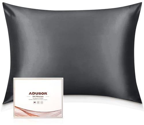 Adubor Seidenkissenbezug 40x60 cm für Haar und Haut, mit verstecktem Reißverschluss, beide Seiten, 23 Momme Seide, Fadenzahl 900 (Grau Raum, 1 Stück)