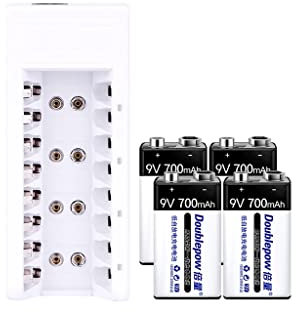 XMING Kit de Chargeur de Batterie Rechargeable 9 V avec 4 Piles au Lithium 9 V Haute capacité 700 mAh.