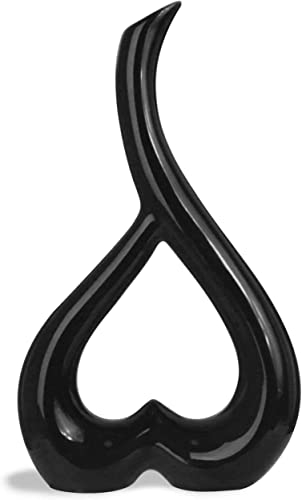 Arawat Keramik Vase Schwarz Herz - Moderne Tulpenvase für Wohnzimmer, Tisch, Pampasgras, Blumen - Nordische Deko Aesthetic - Hochzeitsgeschenk 26 cm