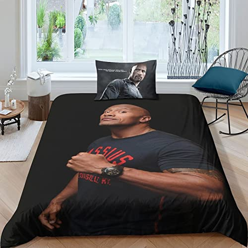 CIFEAR The Rock Bettwäsche 3D Dwayne Johnson Bettbezug Mikrofaser Bettwäsche Set Bettbezüge Mit Reißverschluss Kissenbezüge Single(135x200cm)
