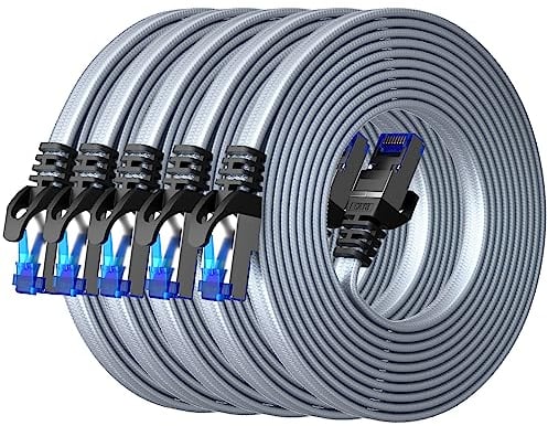 BUSOHE Cat 8 LAN Kabel 3 Meter (5-Stück), 40Gbps 2000MHz Ethernet Kabel Netzwerkkabel, Flach Hochgeschwindigkeits Gigabit RJ45 Patchkabel, Geflochtener Internet Kabel Kompatibel mit PC, Router, Modem