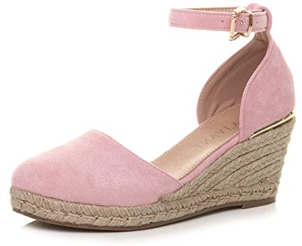 AJVANI mid wedge heel buckle up ankle strap espadrille sandals size 7 40