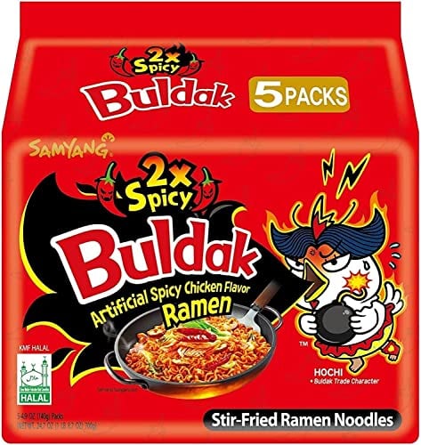 Vmart SAMYANG Spicy Hot Double (2x Spicy) Chicken Flavour Stir Fried Ramen Korean Noodles Ramyun 700g (Pack of 5), Red