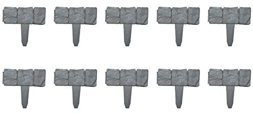 Lot de 10 bordures de pelouse de jardin effet pierre pavée, bordure de plantes, clôture en plastique pour bordure de paysage, bricolage, extérieur, terrasse, balcon, cour, 25 x 23 cm