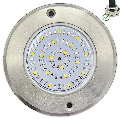 SWIMHOME Foco LED Mini Extraplano de Superficie para Pisicina | Acero Inoxidable Resistente Corrosión | Airless Relleno Resina | Ø11 cm 6W 12V/AC Blanco Frío 6000k