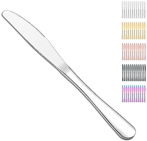 Evanda Dinner Knives 12 Pieces, Table Knife, Stainless Steel Steak Knives Cutlery Set, Butter Knives Set, Dishwasher safe, 1.silver
