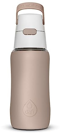 Dafi Gourde filtrante d'eau SOLID SiliconeFit Beige 0,5 L - Filtre à charbon inclus, Tritan® sans BPA, Pour le sport, la gym, à l’école, le travail et le voyage - Bouteille filtrante