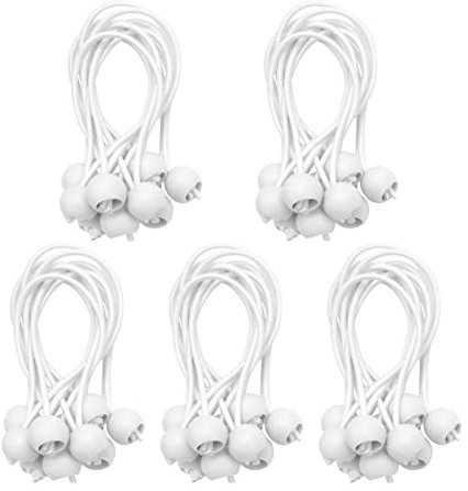 Fhjsyeirly 50 Pcs Bungee Cord with Balls Elastic Ties Bungee Toggles Ties for Marquees,Tents Banners,Flag Poles,Tarp (White)