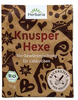 Herbaria Knusperhexe bio 10g Sachet – fertige Bio-Gewürzmischung für Lebkuchen, Spekulatius, Zimtsterne – Backgewürz für Weihnachtsbäckerei mit erlesenen Zutaten – praktisch portioniert verpackt