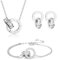 RPAEOY Schmuckset für Damen und Mädchen Zirkonia Edelstahl Römische Ziffern Kreis Anhänger Halskette Ohrringe Armband Set 18K Vergoldet Versilbert Schmuck Set Brautschmuck (Silber)