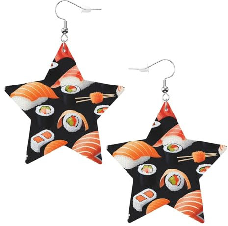 Japanische Sushi-Stern-Ohrringe mit schwarzem Muster, 2 Stück, stilvoll und schön, leicht, baumelnd für Frauen und Mädchen, Einheitsgröße, Leder
