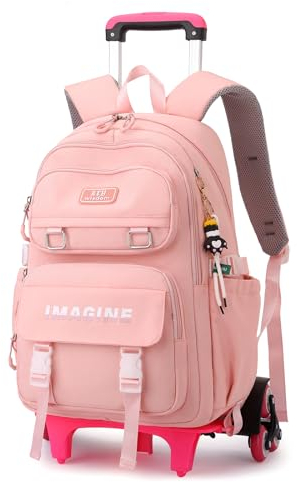 IvyH Cartable à Roulette Enfants Sac à Dos Chariot Cartable Primaire Garcon Fille âgés de 7 à 14 Ans, 30L, Rose