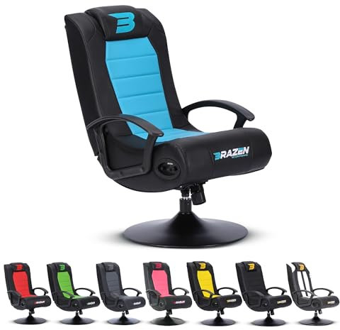BraZen Stag Kids Gaming Chair for Kids Two Audio Speakers Subwoofer Bluetooth Compatible Boys Girls Small Gaming Chair Foldable Junior Child Speaker Video Games Chairs No Wheels - Blue