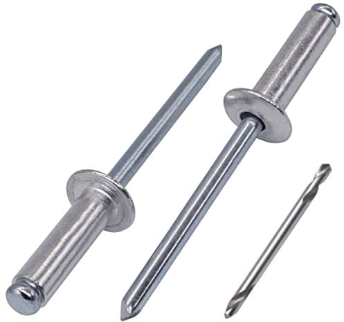 SKIR'CO (50 Stk) Aluminium Blindnieten 5,0 x 16 mm, Stahlstift, Popnieten, Rundkopf, DIN 7337 Nieten, Bohrer inklusive