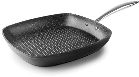 LACOR - 27158 - Grill Easy, Aluminio Forjado, Recubrimiento Antiadherente Tricapa, Mango Ergonómico, Libre de PFOA, Fondo Full Induction, Lavar a Mano, Apta para Inducción, Apto para Horno, 28x28cm