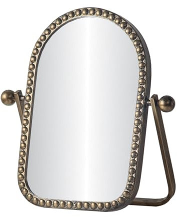 HuiDao Vintage Vanity Makeup Mirror, Desk Mirror Metal Framed with Stand, Arched Table Mirrors 360 Adjustable Rotation for Tabletop, Bedroom, Bathroom, Living Room, Antique 10.8'' x 7'', Bronze