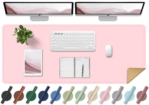 BLESWIN Schreibtischunterlage - Doppelseitige Kork- und Leder-Schreibtischunterlage, Maus- & Tastaturmatte, Rutschfeste Schreibtischschutzmatte für Computer-Matte und Laptopmatte (Rosa, 120x43CM)