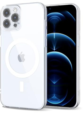 Svanove for iPhone 12 Pro Max Case Clear Compatible with Magsafe, Transparent Magnetic Magnet Mag Case, Cute Slim Thin Silicone Grip & Shockproof Camera Cover Drop Protection Bumper, Clear