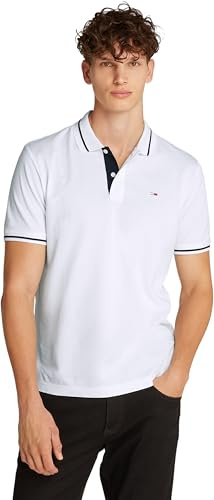 Tommy Jeans Herren Poloshirt Kurzarm Tipped Regular Fit, Weiß (Ecru), M