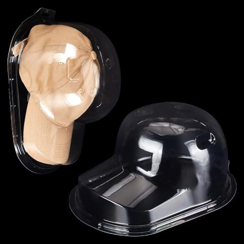 GOMAKERER 5 Sets Curved Brim Plastic Hat Protector Holder for Signed Baseball Caps, Baseball Hat Display Case Wall Mount Clear Display Case Hat Boxes for Collectibles Box Travel Case Storage