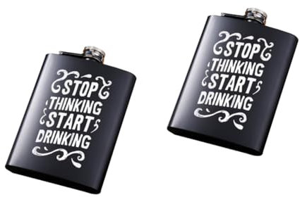 Amosfun 2 Pièces 8 flacon portable flasque vintage flacon de whisky flacon de poche flasque gravée récipient de poche à whisky mini flasque flacon noir mat flacon en acier inoxydable Black