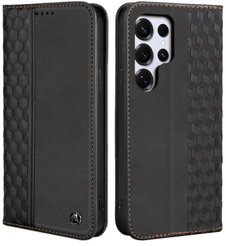 CXTCASE Funda Samsung Galaxy S25 Ultra, Funda Tapa Libro Movil Carcasa PU Cuero para Samsung Galaxy S25 Ultra, Tipo Libro Flip Wallet Case, Negro