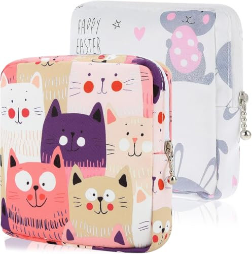 KOLZEMV Borsa per assorbenti igienici, 2 pezzi, sacchetti per mestruazioni, porta assorbenti, graziosi, assorbenti igienici, salvaslip per mestruazioni, con cerniera, per donne, adolescenti, ragazze