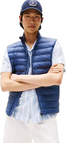 Tommy Hilfiger Veste sans Manches Homme Packable Recycled Vest Col Montant, Bleu (Faded Indigo), L