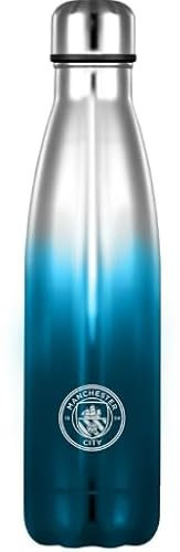 MAN CITY WATER BOTTLE 700ML METALLIC FLASK FOOTBALL GIFT