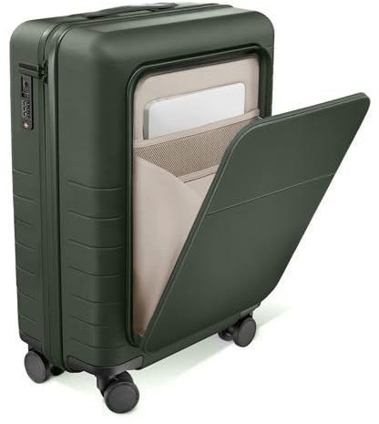 FEYNSINN Handgepäck-Koffer Hartschale Ryker Hybrid mit Frontfach echtes Polycarbonat Bordgepäck Rollkoffer 55x40x20 cm Kabinen-Trolley TSA-Schloß 4 Rollen grün
