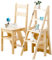 Chaise échelle Pliante 3 en 1 en Bois Massif, escabeau Convertible et présentoir, échelle multifonctionnelle à 4 Niveaux, pour la Maison, la Cuisine, la bibliothèque, capacité de 150kg (Bois)