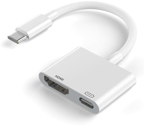 USB C to HDMI Adapter for iPhone 16 15 iPad MacBook,USB 3.1 Type C Digital AV HDMI 2.0 Cord with 100W PD Fast Charge Digital AV Converter Sync Screen Woven Cable for Galaxy,Pixel,Switch, XPS,Tablets