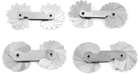 4 Stück Radienlehre Set Edelstahl, Radiuslehre Messwerkzeug für Konvexe & Konkave Oberflächen, Fillet Gauge R0.3-1.5 R1-6.5 R7-14.5 R15-25, Präzise Kreislehre Kurvenlehre für Werkstatt